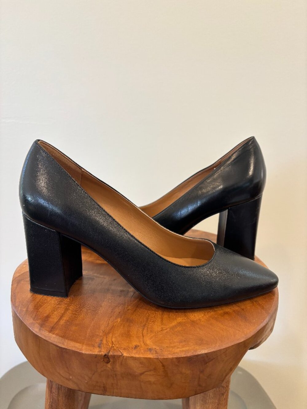 Aquatalia Peony Leather Pumps Block Heels - 10, Black
